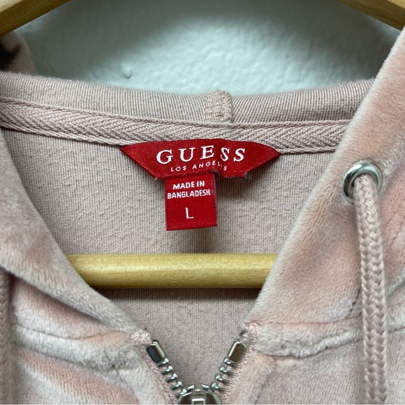 GUESS Y2K Pink Velour Zip Up Rhinestone Sweater with Hoodie💎 size Large - Picture 5 of 5